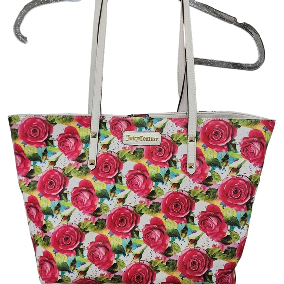 Juicy Couture Tote Bag - Pink Red Green Floral Roses - Picture 1 of 6